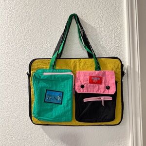 Colorblock 15" Laptop Tote in Yellow with Teal & Pink Front Pockets